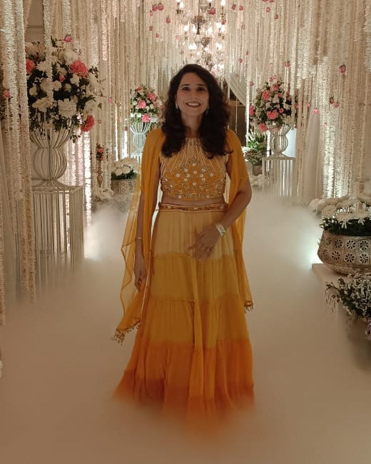 Yellow Ombre Lehenga with Cape