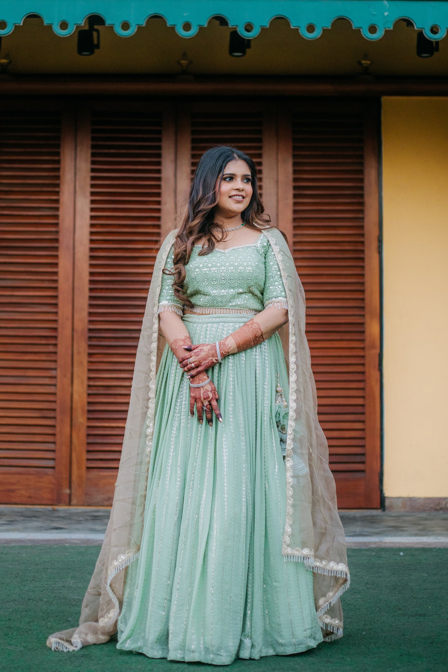 Green Monotone Lehenga