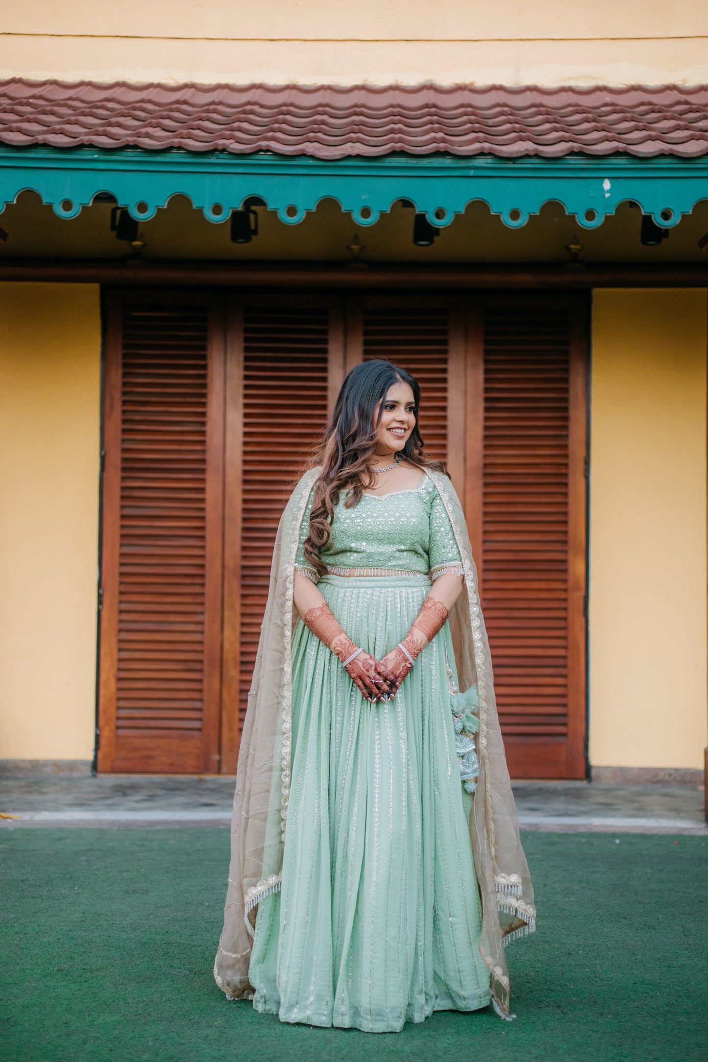 Green Monotone Lehenga