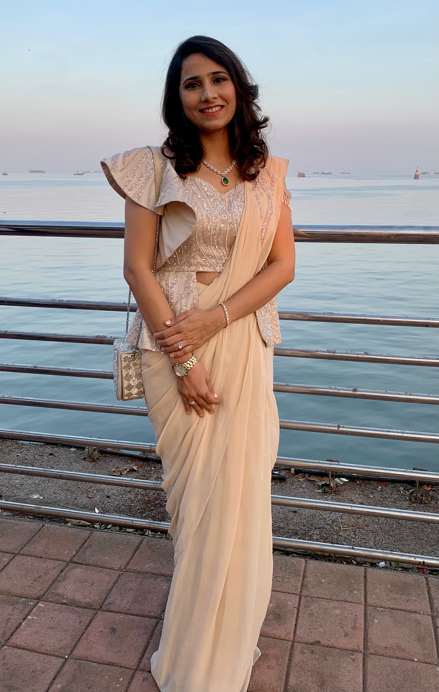 White Pre Draped Saree