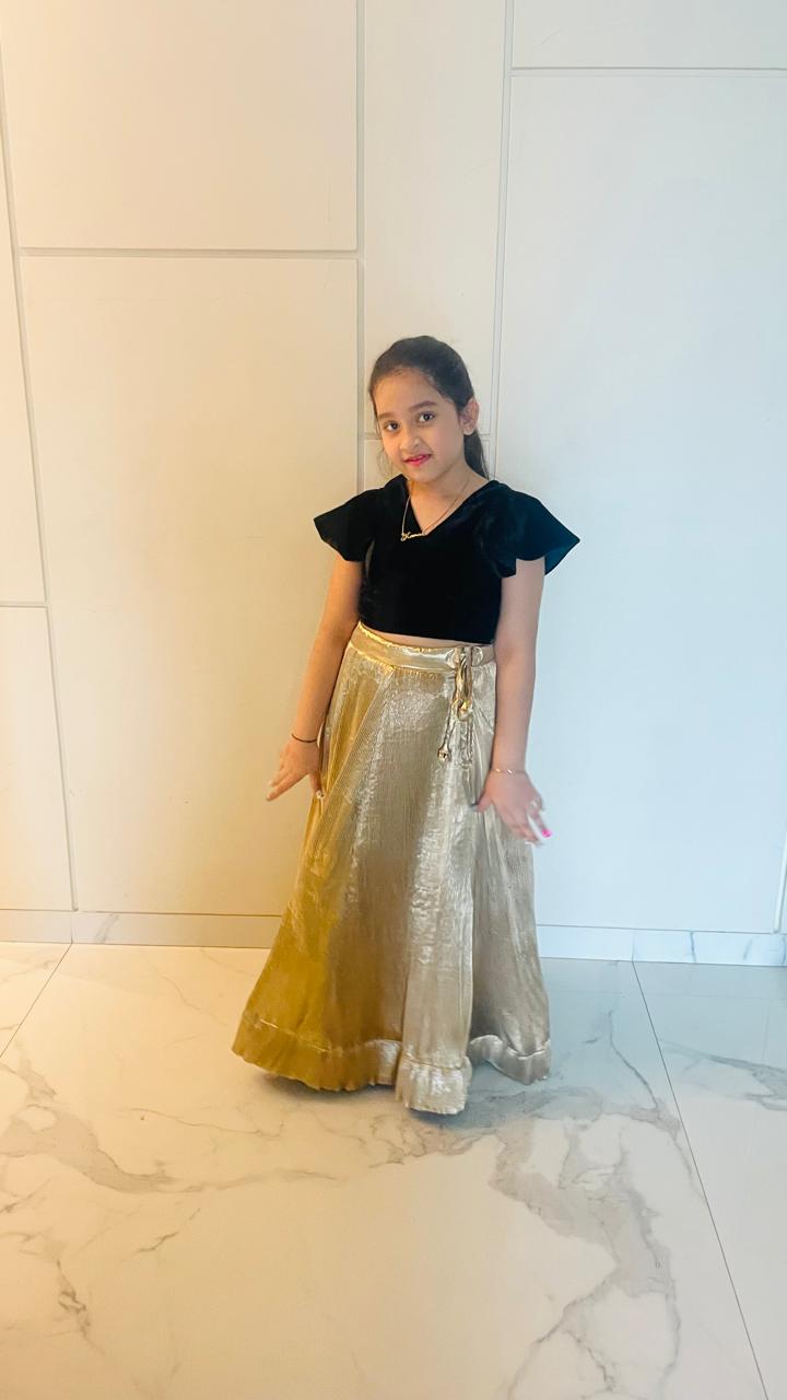 Velvet Blouse and Gold Skirt