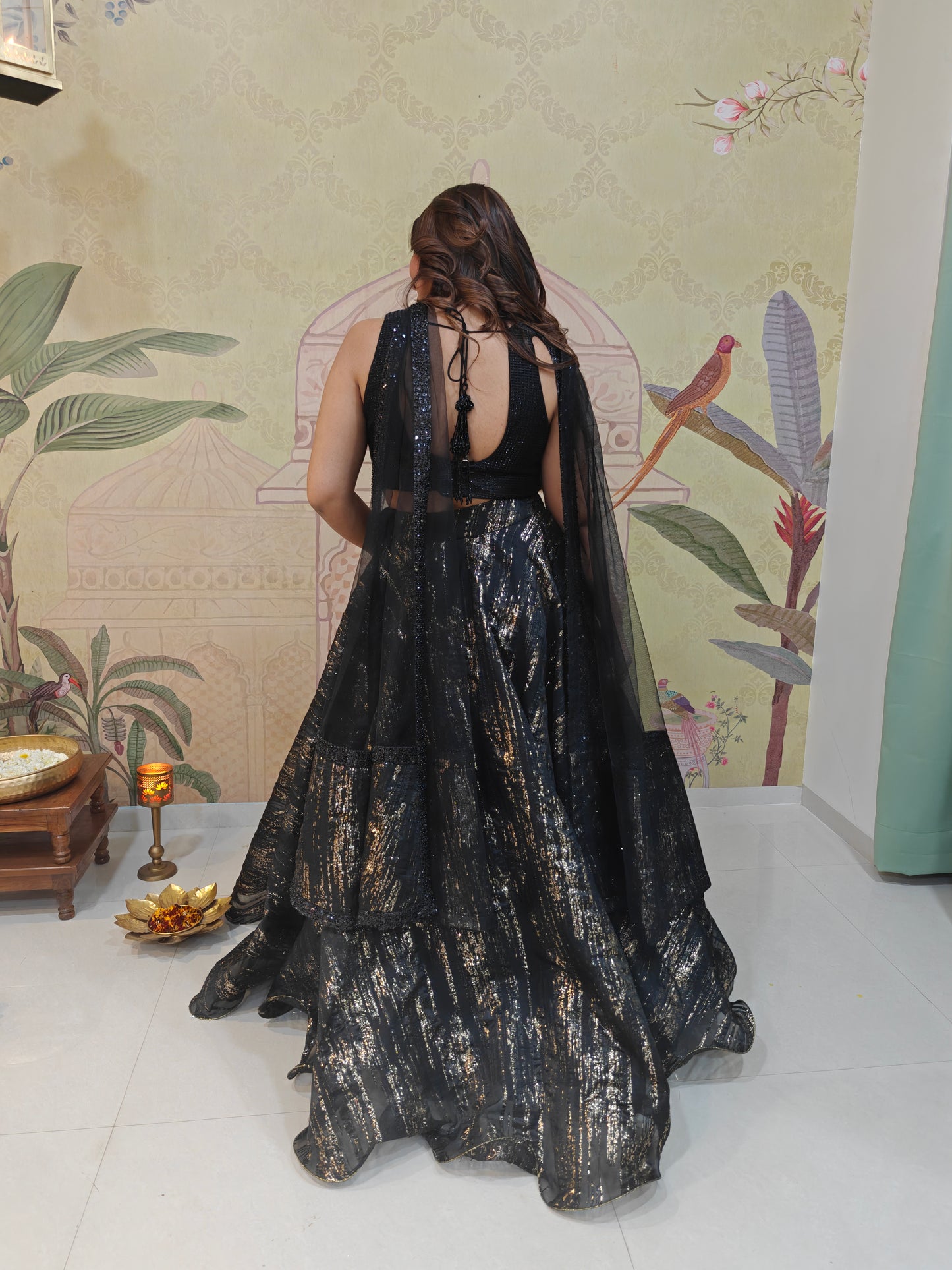 Black Embroidered Blouse and Organza Skirt