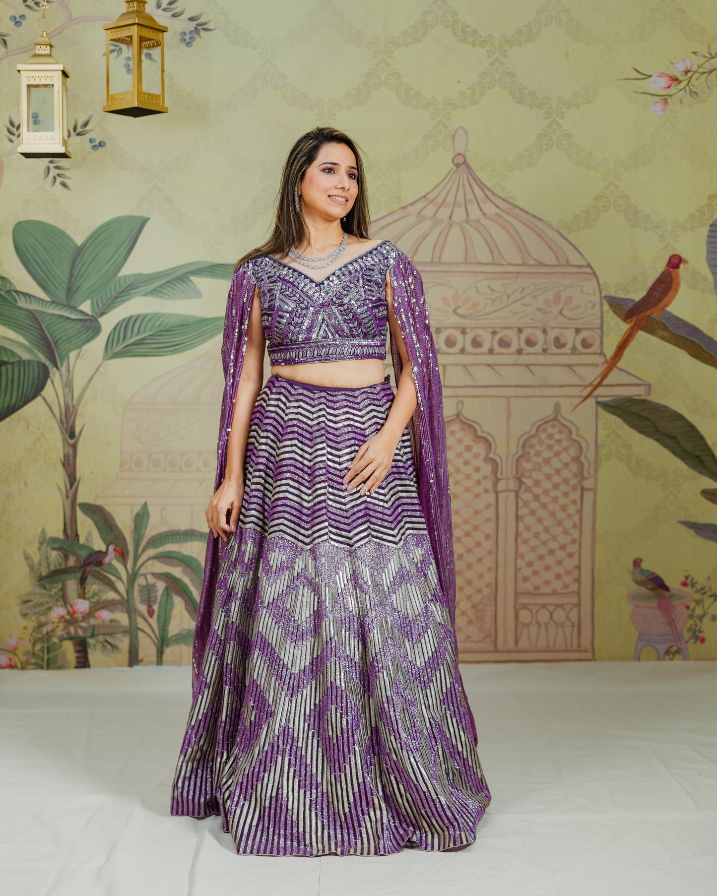 Purple Falling Sleeve Lehenga