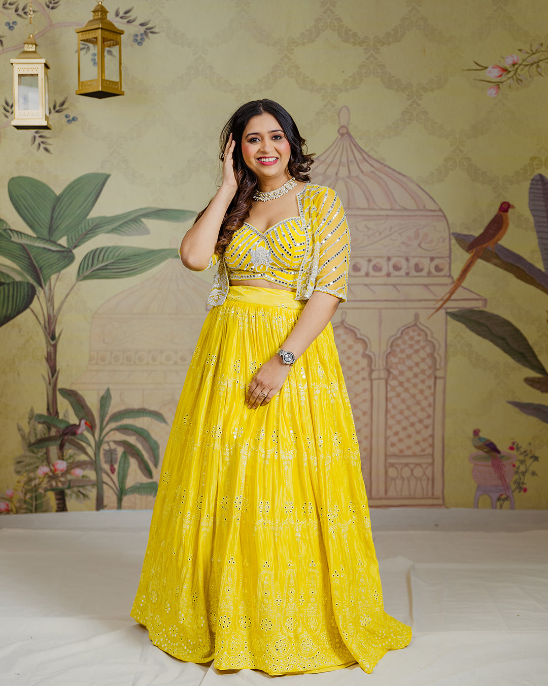 Yellow Embellished Jacket Lehenga Set