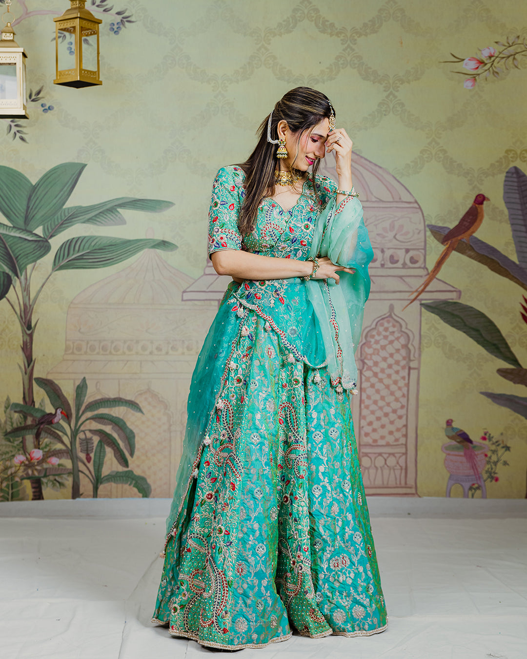 Green Zardosi Work Lehenga