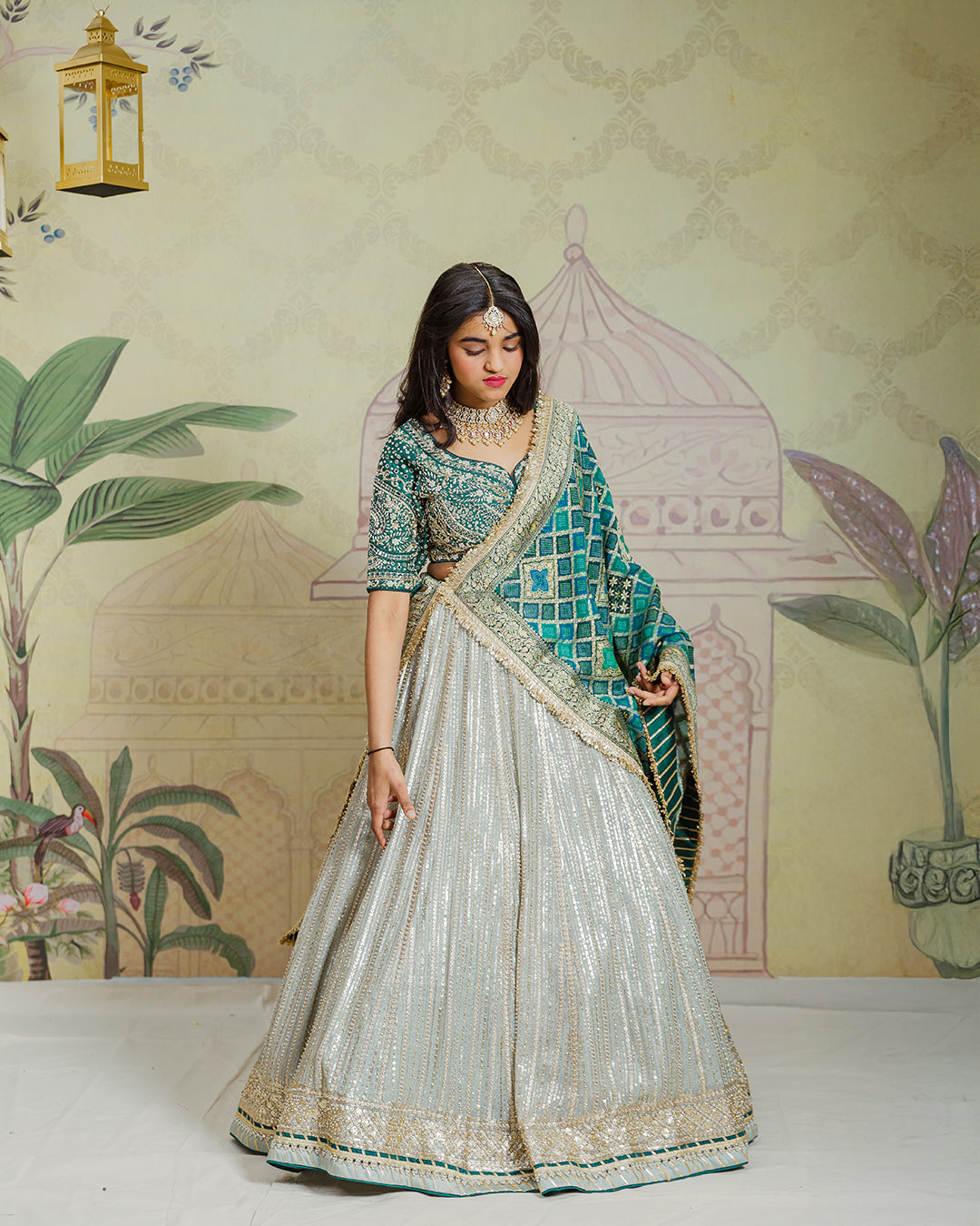 Green Bandhani Dupatta Lehenga