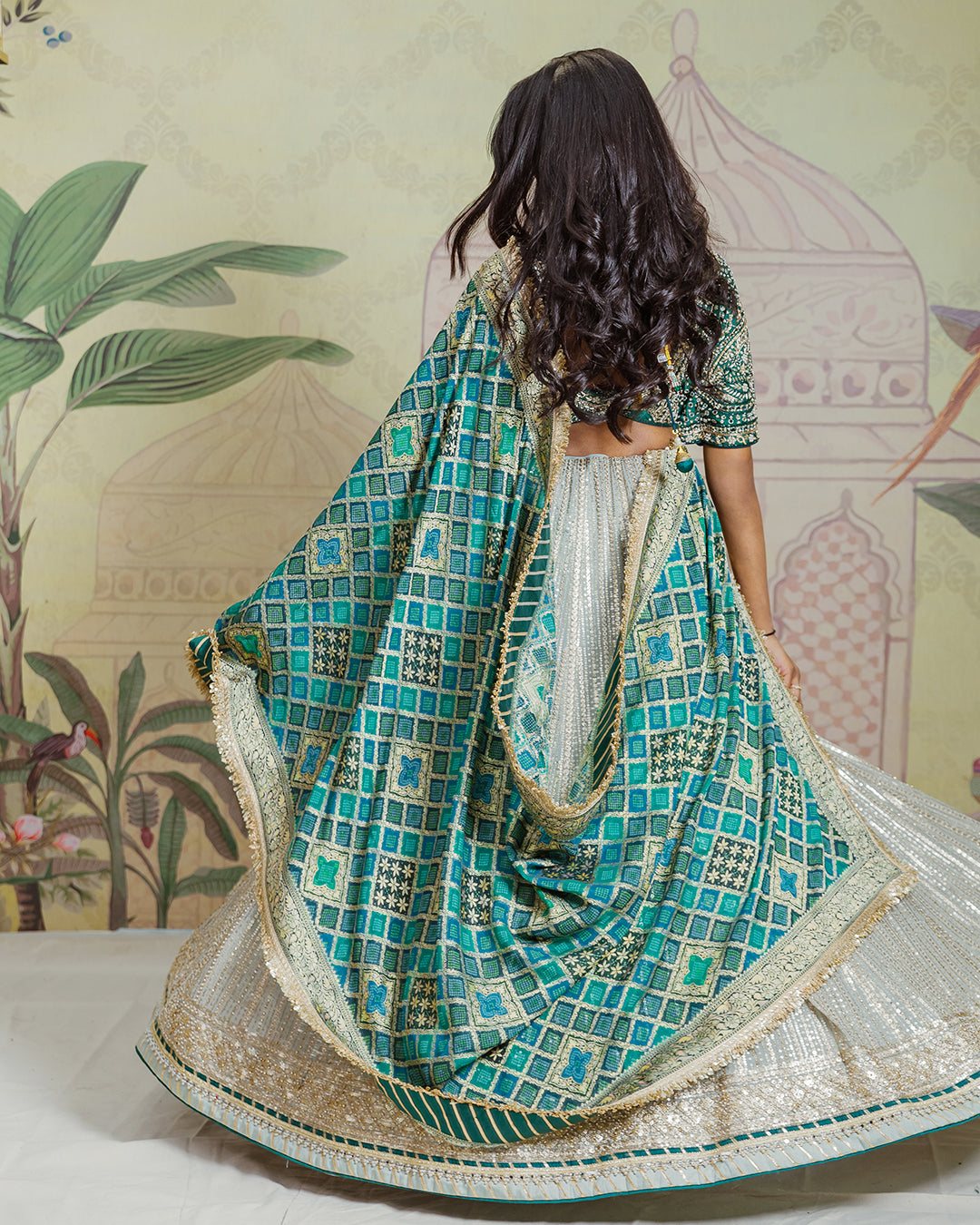 Green Bandhani Dupatta Lehenga