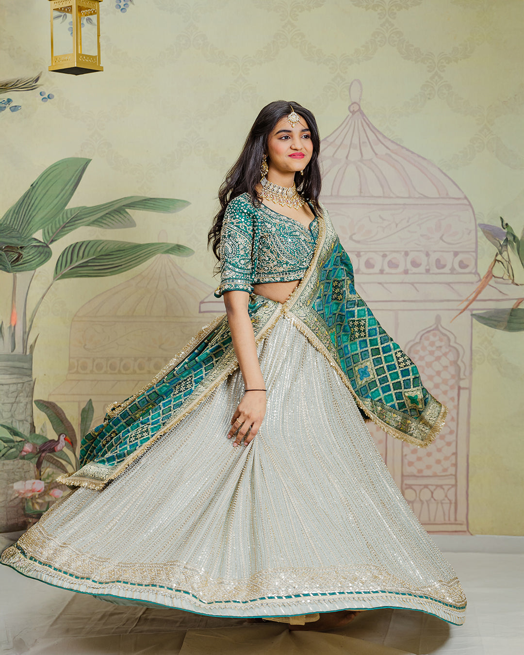 Green Bandhani Dupatta Lehenga