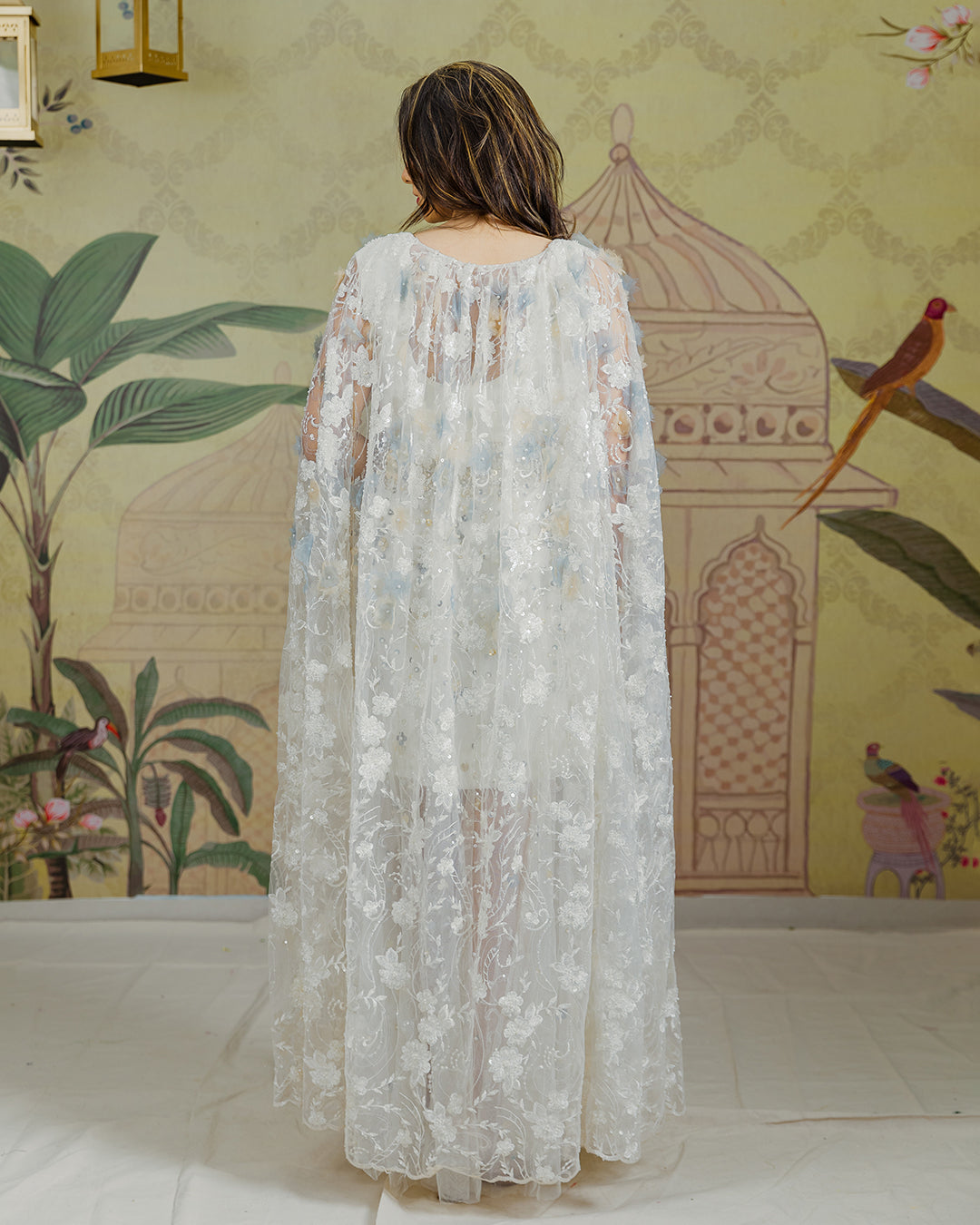 White Net Embroidered Gown