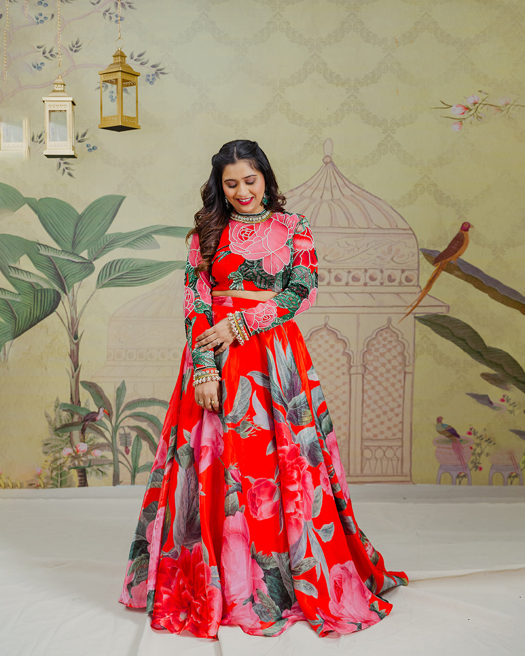 Payal and Zinal Red Floral Lehenga