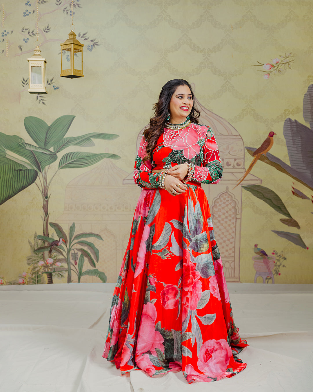 Payal and Zinal Red Floral Lehenga