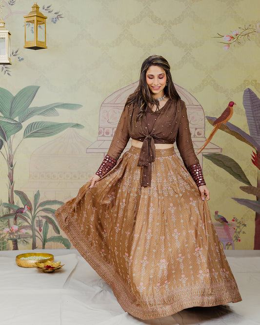 Brown Printed Lehenga