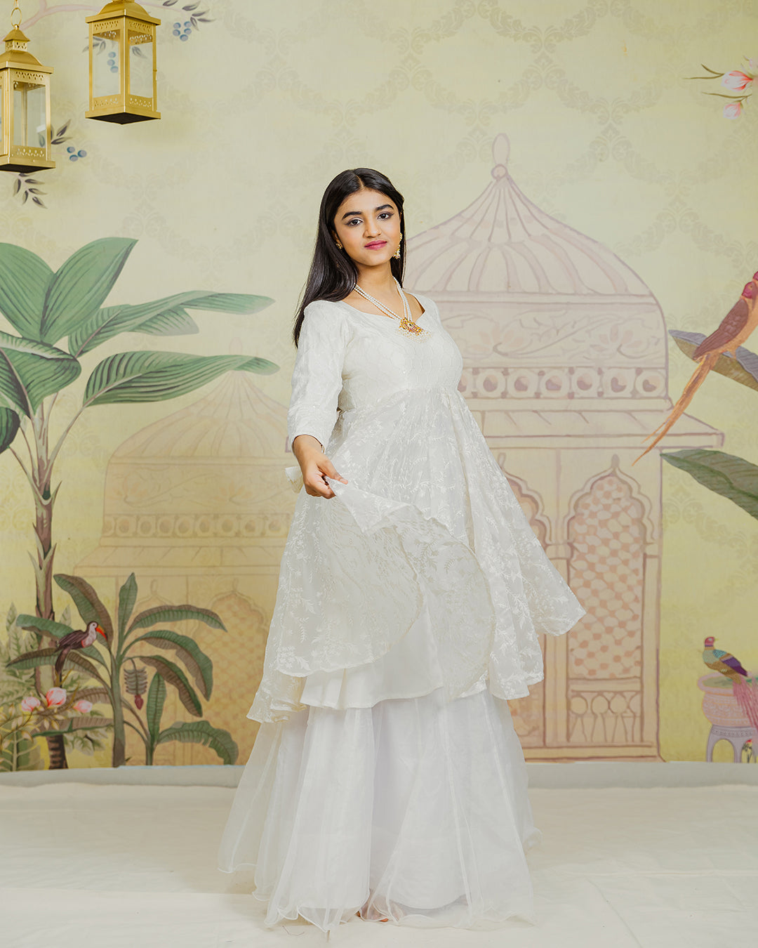 White Anarkali with Lehenga