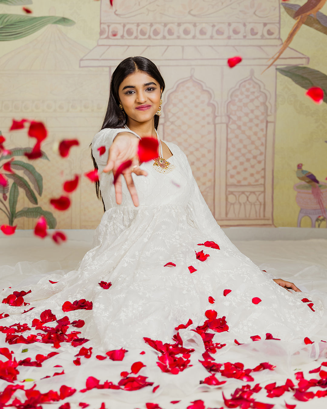 White Anarkali with Lehenga Preloved