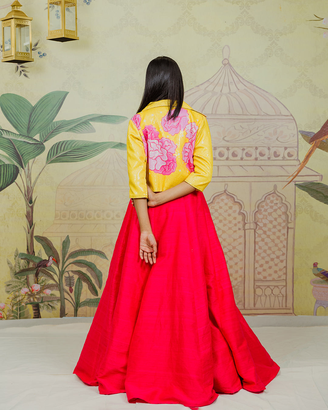 Yellow Jacket and Pink Lehenga