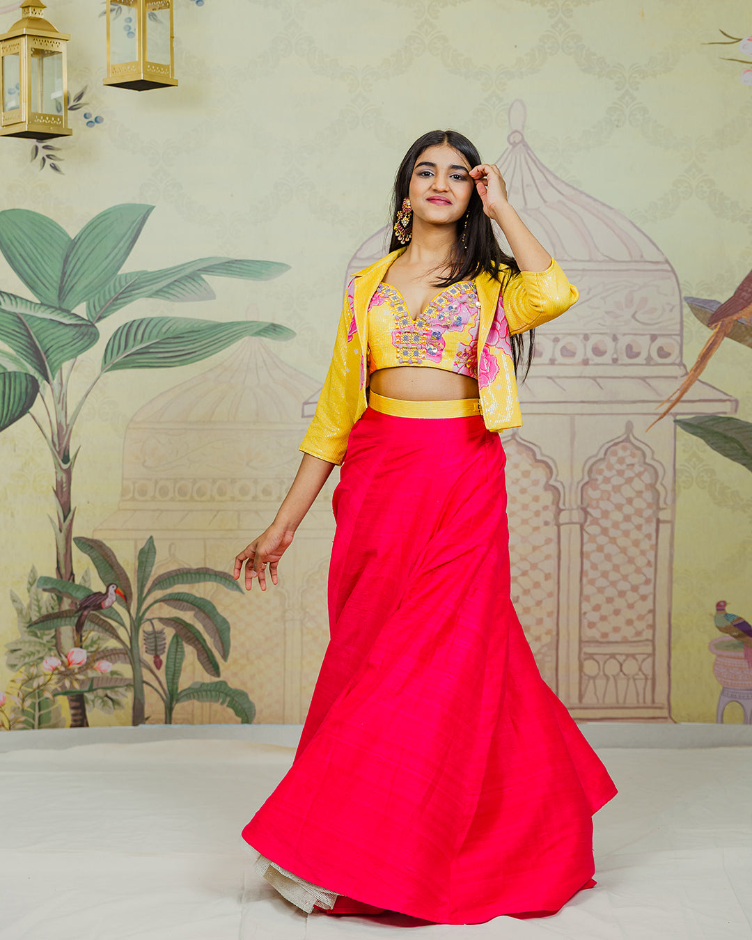 Yellow Jacket and Pink Lehenga