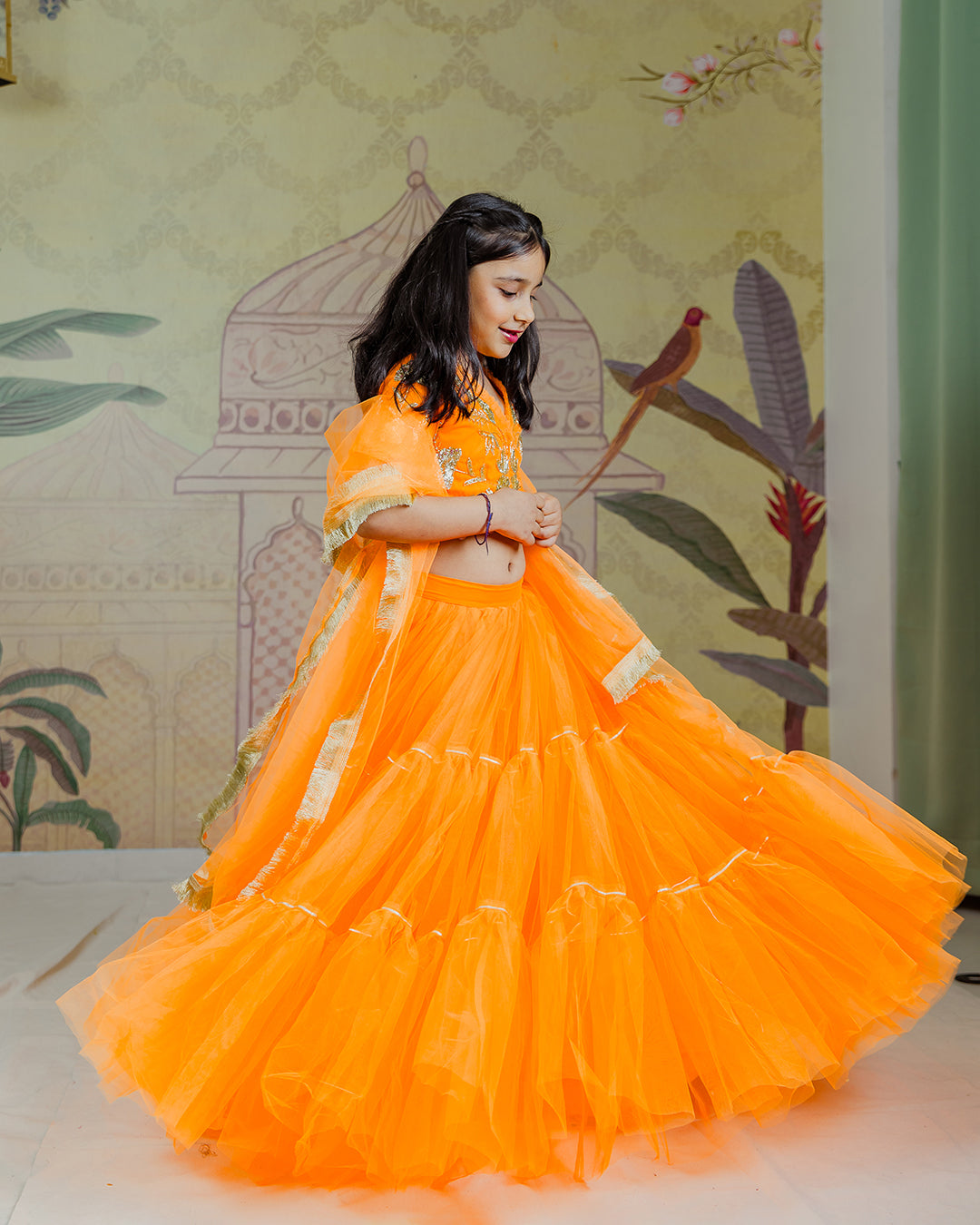 Orange Top with Flared Lehenga