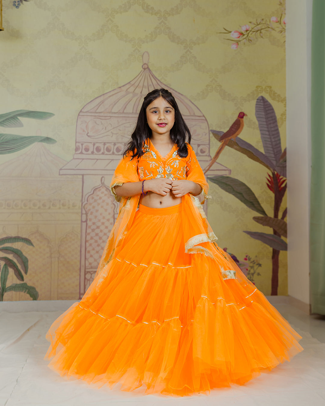 Orange Top with Flared Lehenga