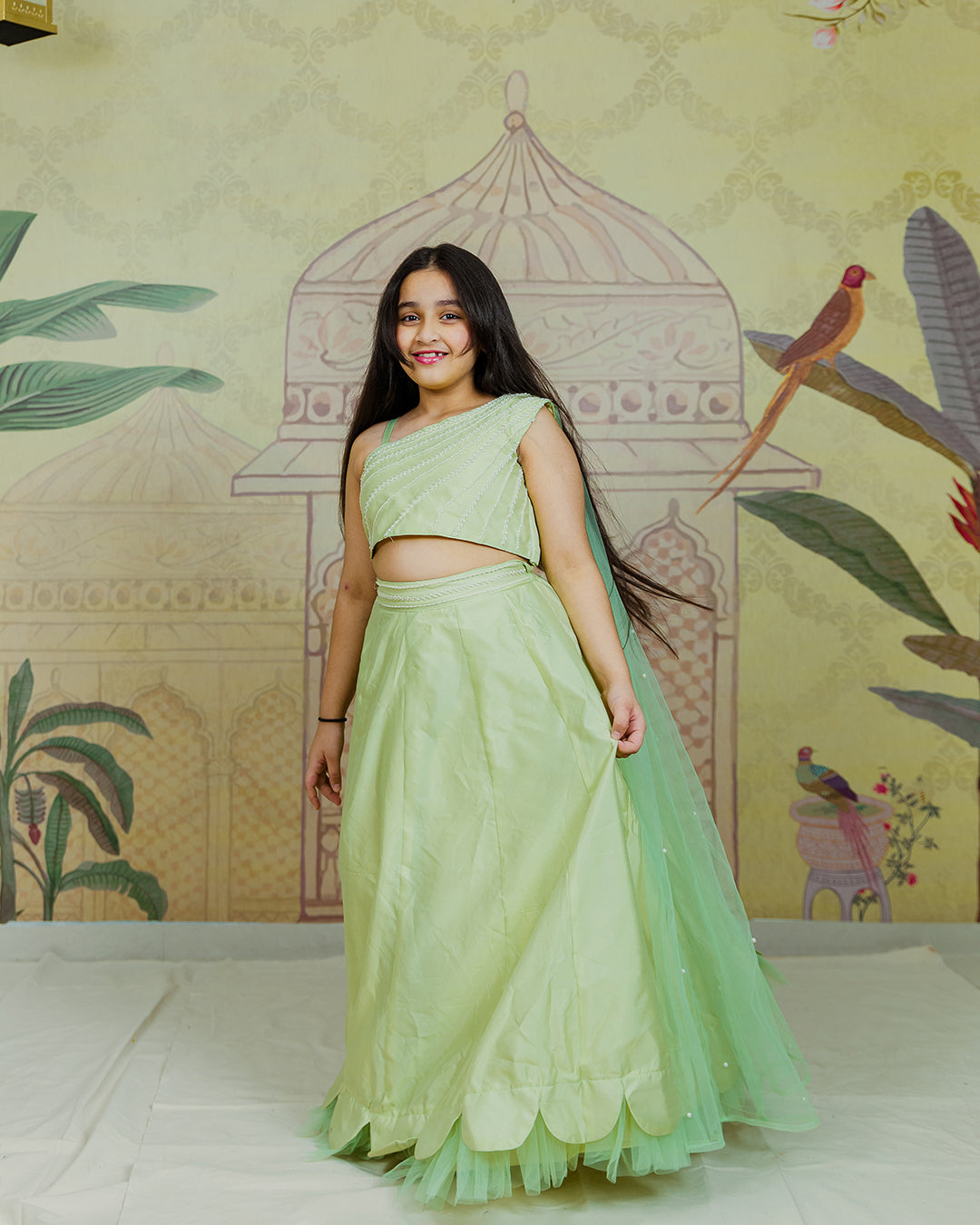 Green Lehenga with Attached Dupatta