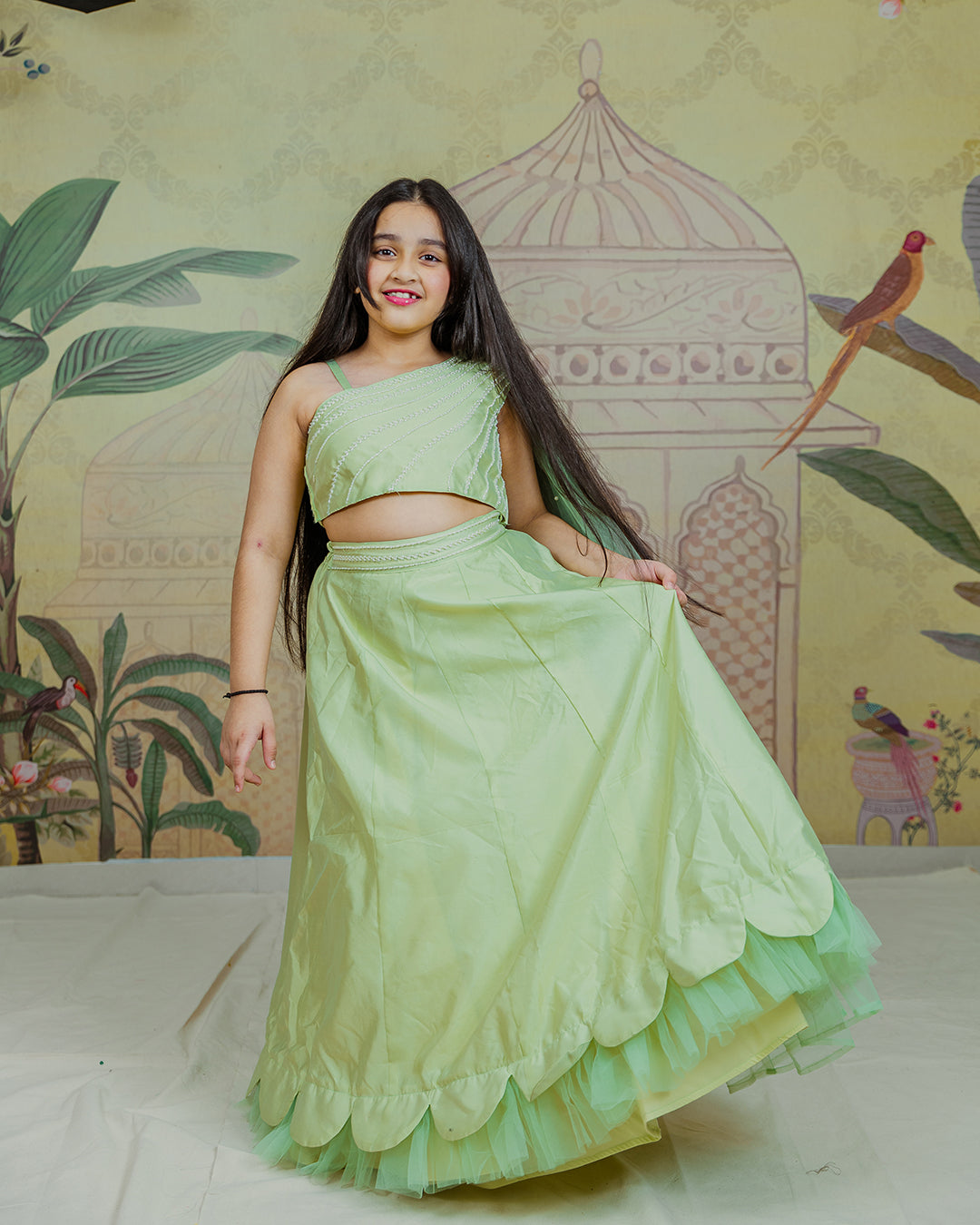 Green Lehenga with Attached Dupatta