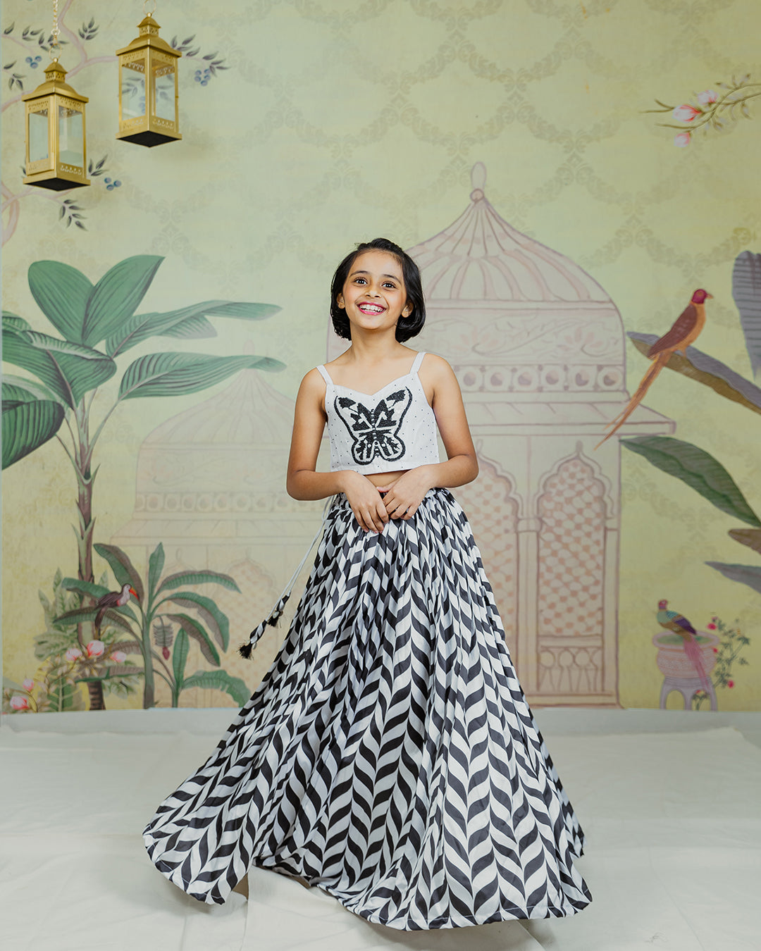 Butterfly Black and White Lehenga