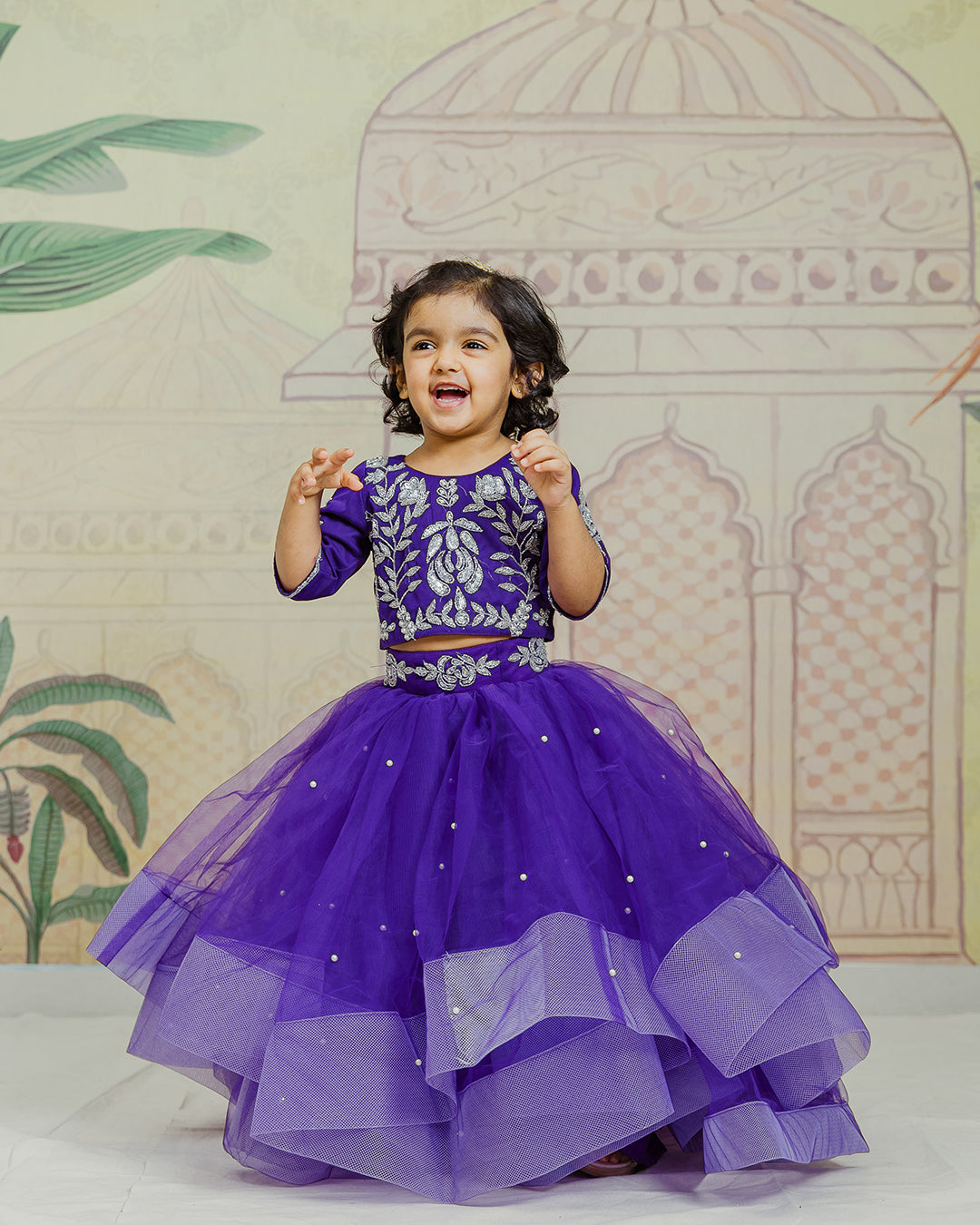 Purple Embroidered Top and Lehenga