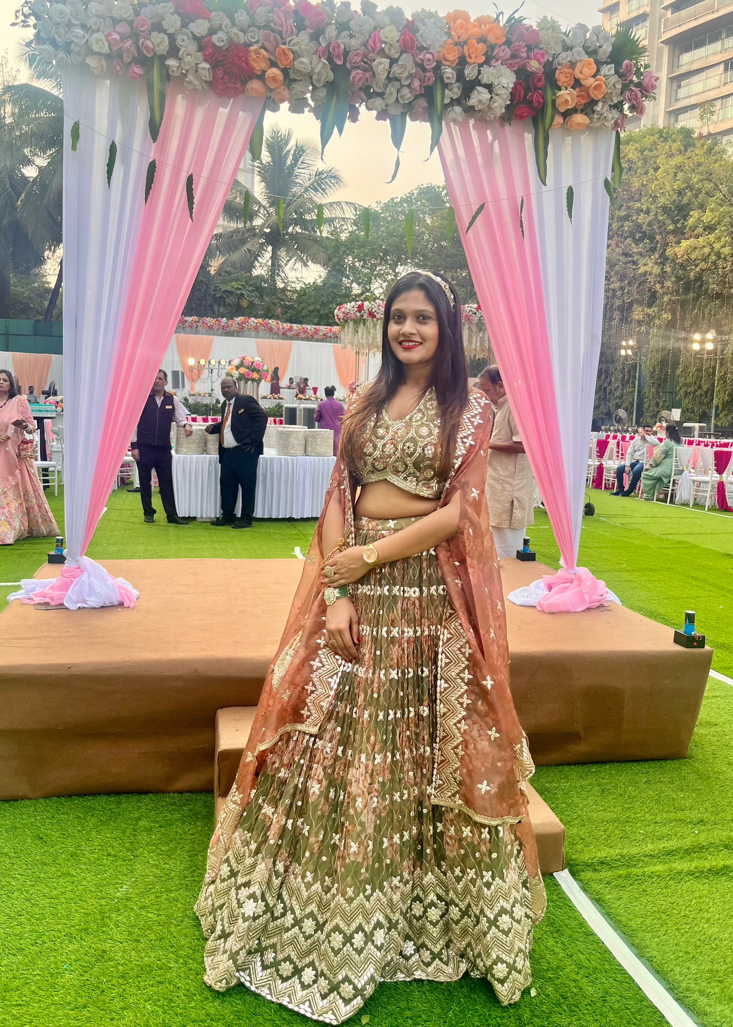 Green Lehenga with a Cape