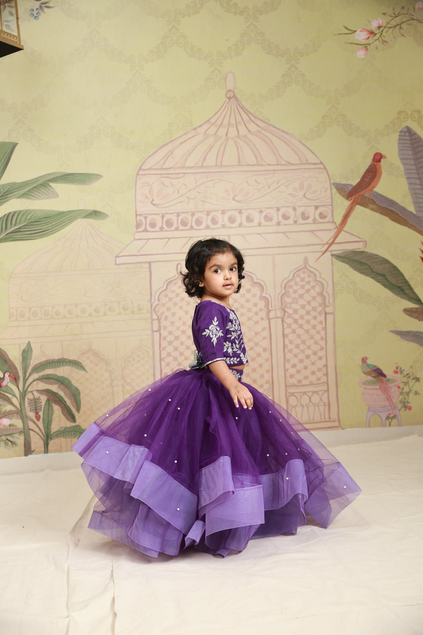 Purple Embroidered Top and Lehenga