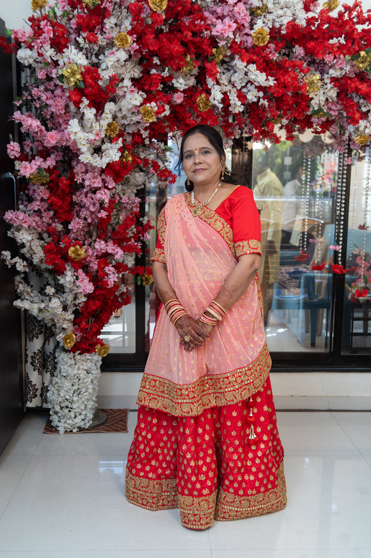 Red Lehenga with Pink Dupatta